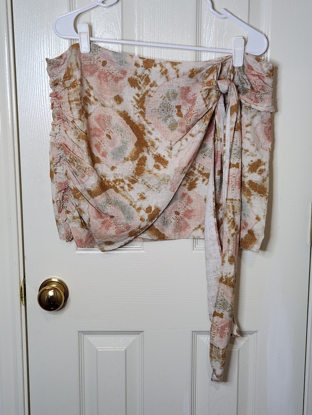 Free People Linen Blend Mini Skirt in Pink and Brown Tye Die. NWT. Size 12
